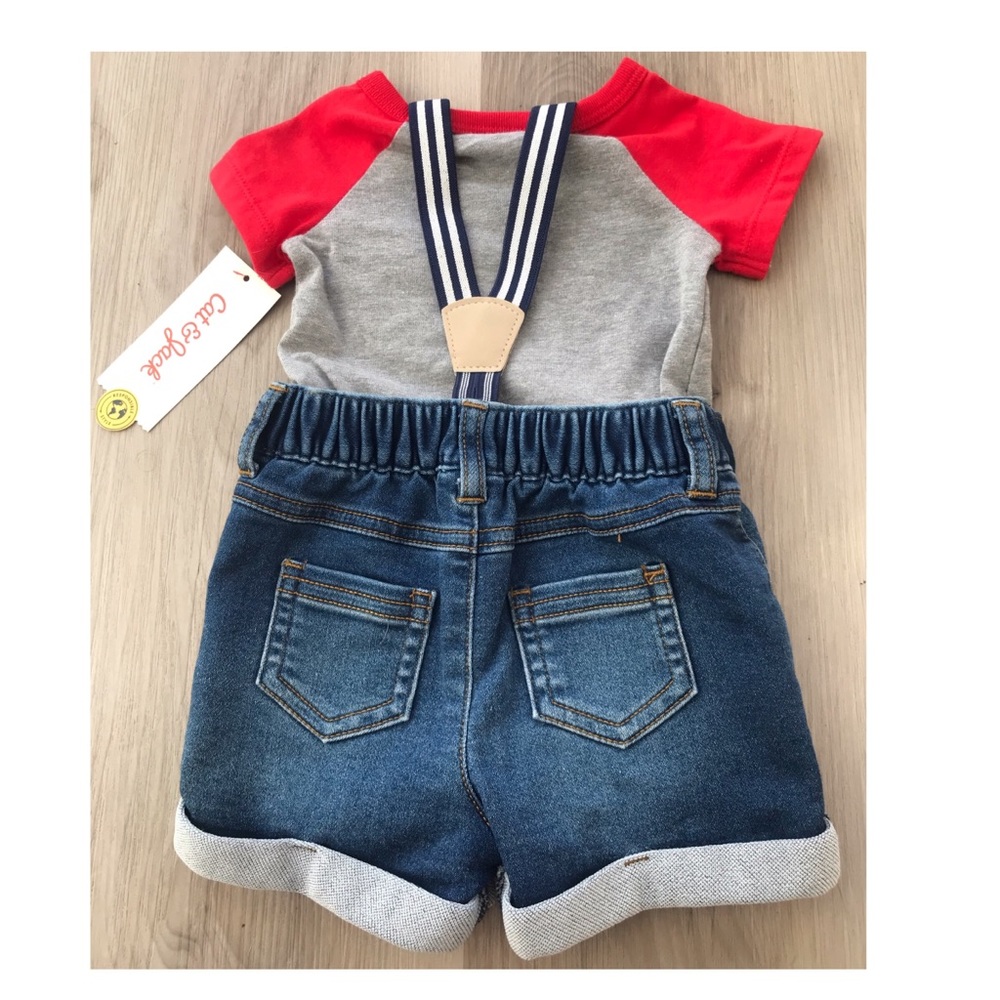 CAT & JACK BABY SHIRT & SHORTS SUSPENDER SET OUTFIT SIZE 0-3 MONTHS - Picture 4 of 6